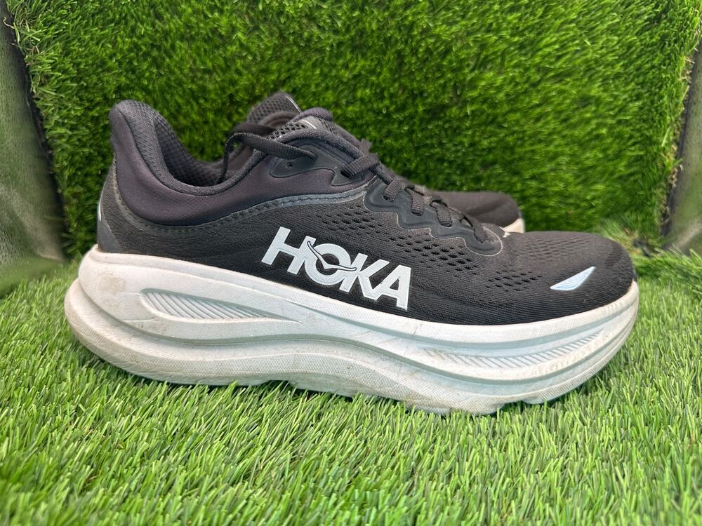 Hoka One One Bondi 9 1162012-BWHT Athletic Sneaker Women's 9.5B Black Knit Gym